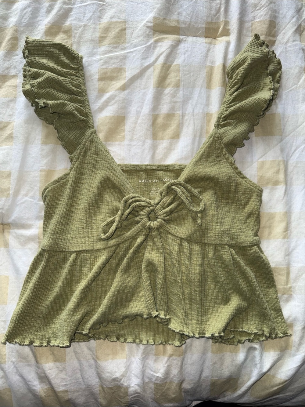 American Eagle Outfitters Olive Green Ruffle Tie-Front Peplum Camisole